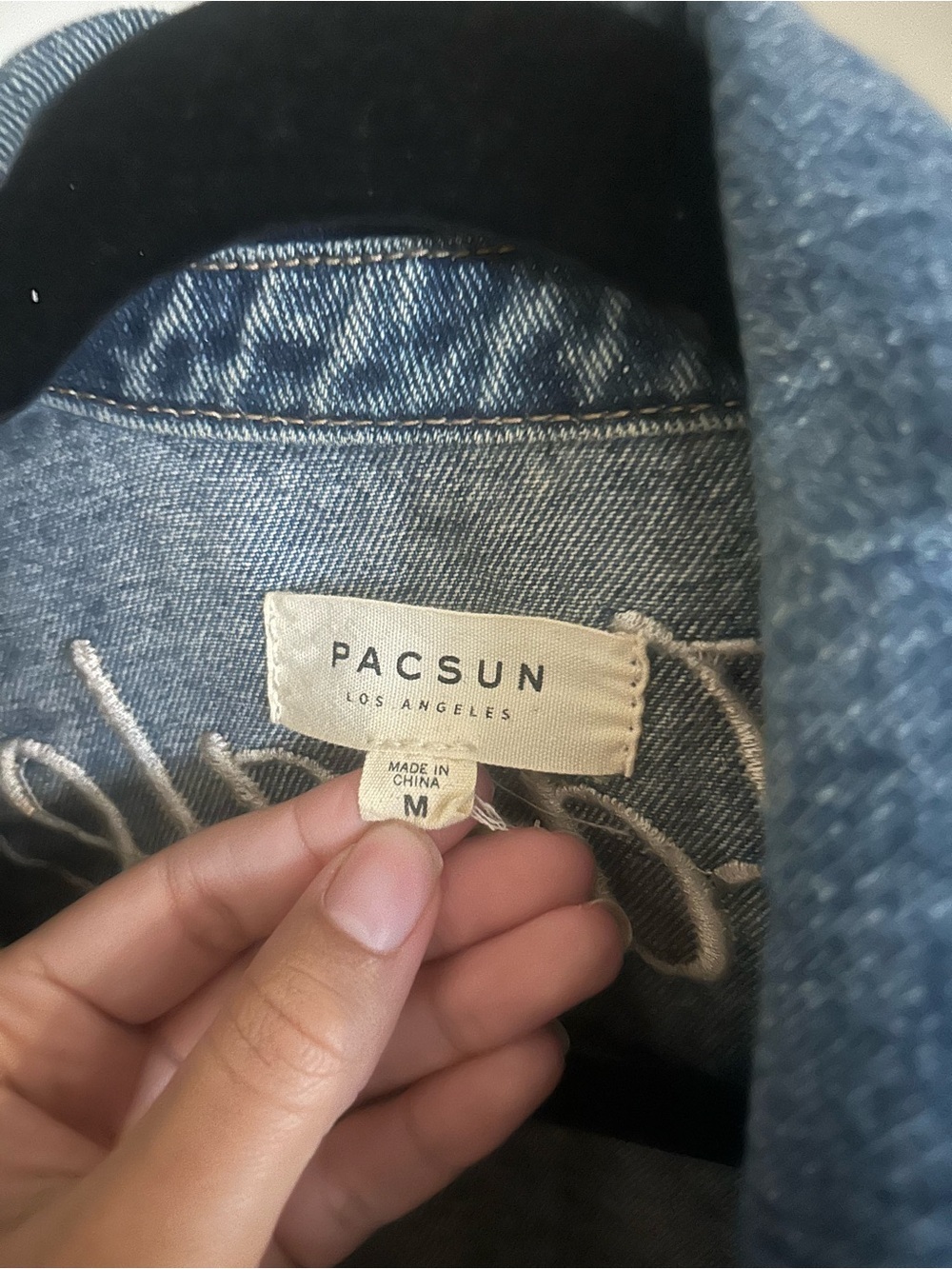 PacSun Embroidered Denim Jacket Snake Patch Femme Fatale Graphic Medium - Picture 5 of 8